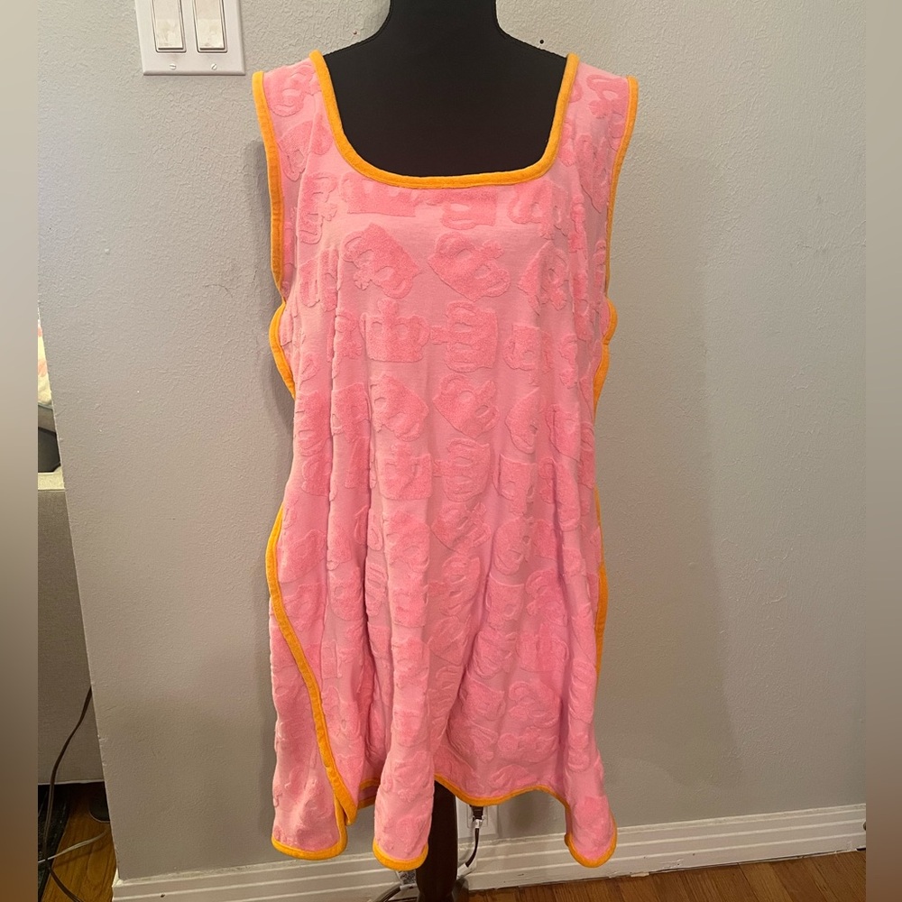 Juicy Couture Pink Terry Cover-Up with Yellow Trim and Logo Print Size 3X EUC